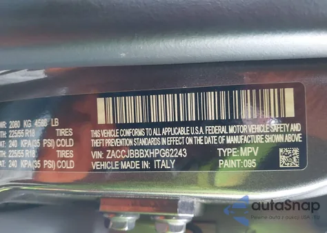 2017 Jeep Renegade Altitude 4X4 from USA, damaged, VIN ZACCJBBBXHPG62243